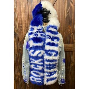 Rockstar Original Denim Jean Jacket Faux Fur Hoodie Sz S